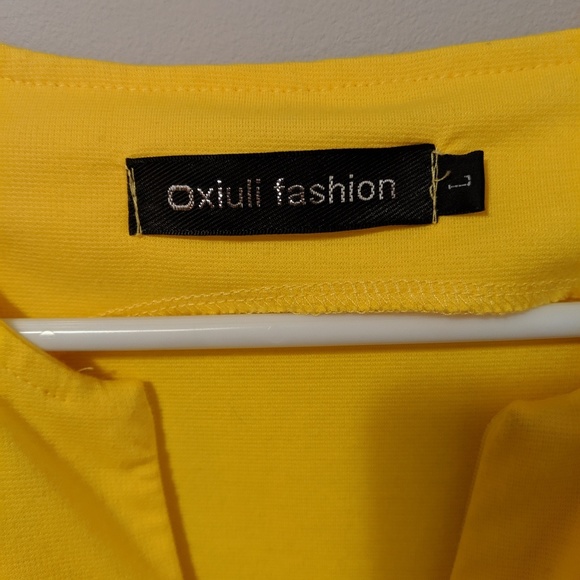 Yellow Sleeveless Zipper V-Neck Bodycon Dress, L - Picture 2 of 3